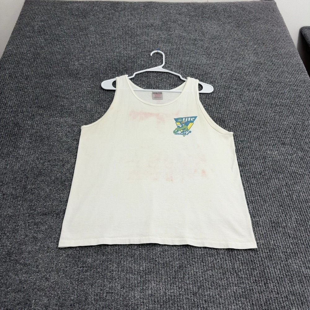 Vintage AVP Oneita Tank Top M White Cotton 1997 Miller Lite Volleyball Retro
